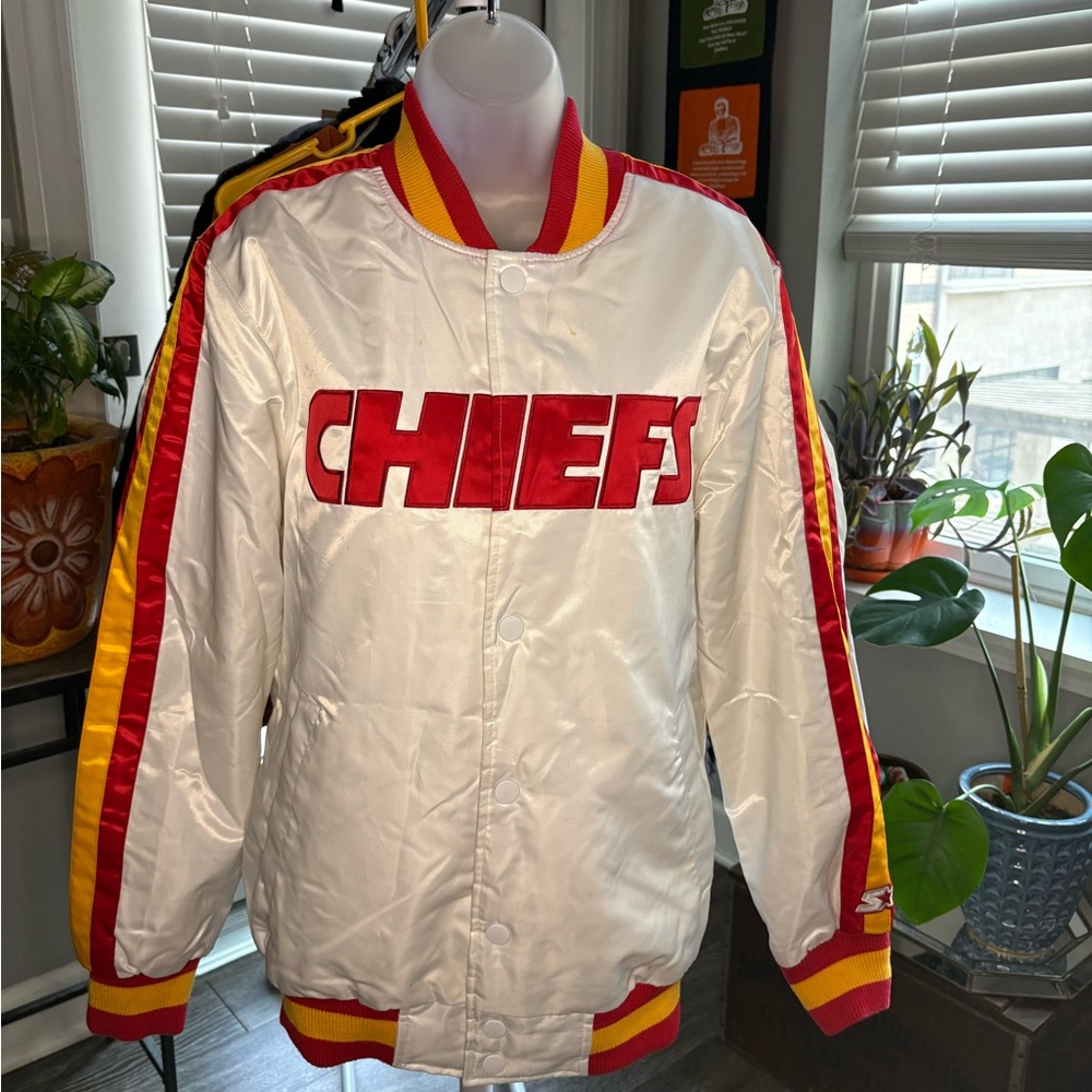 STARTER White Bomber Jacket with Red and Yellow Accents